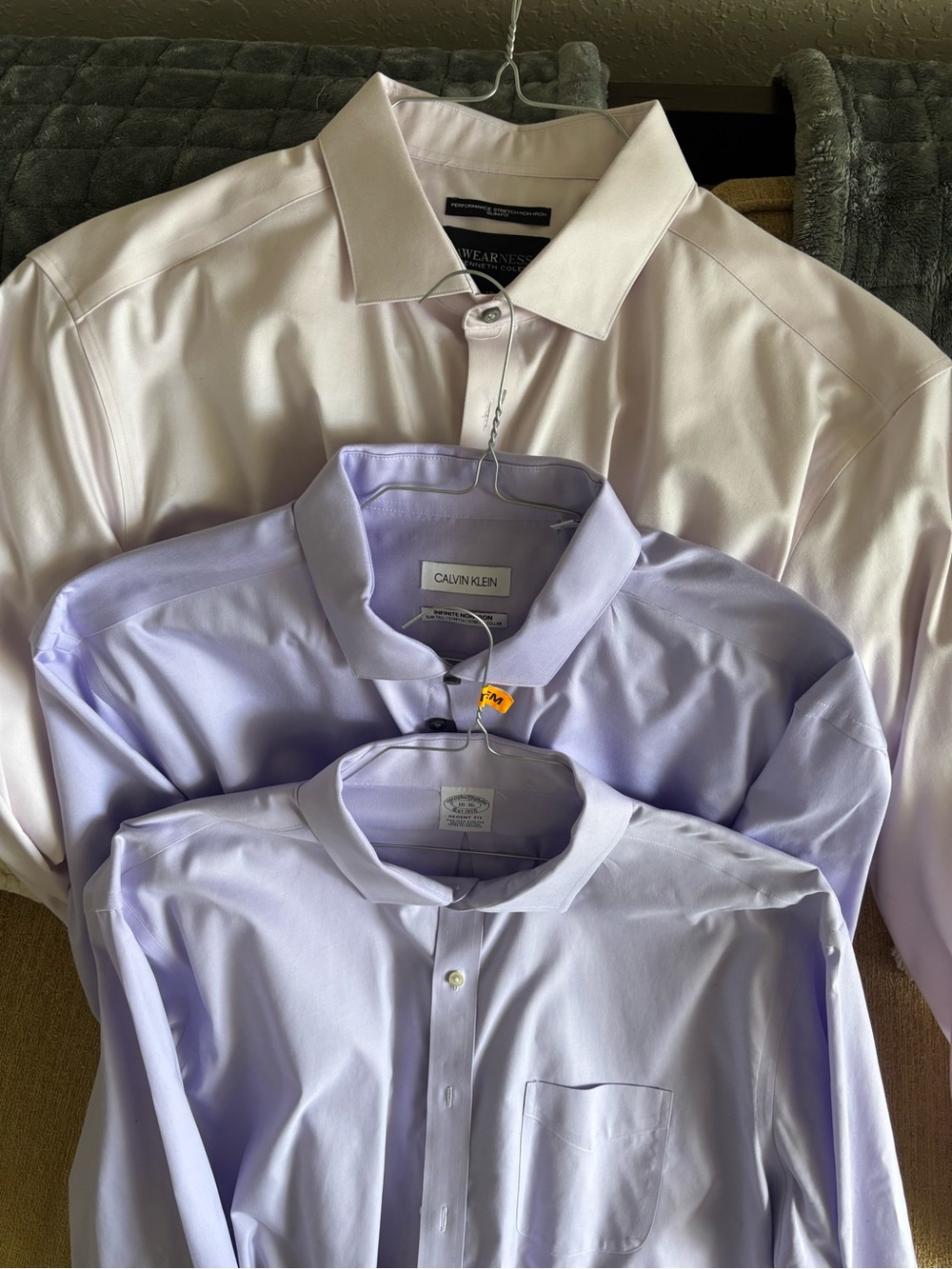 Lot of 3 Men’s dress shirts 18/36 light pink lavender and pale yellow excellenk,